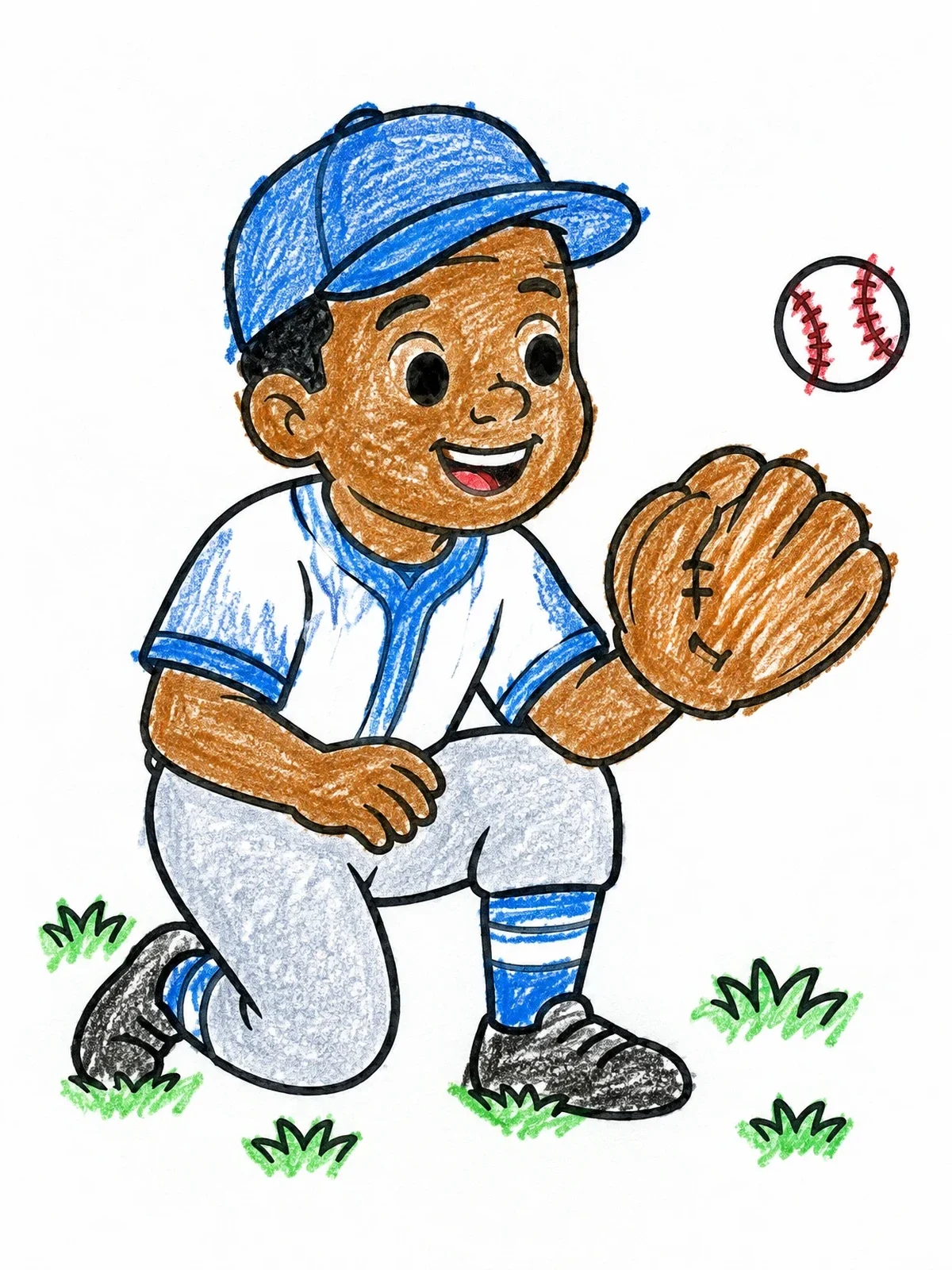Colored example of the Young Baseball Player Catching The Ball coloring page