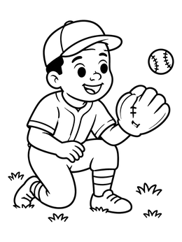 Free printable Young Baseball Player Catching The Ball coloring page