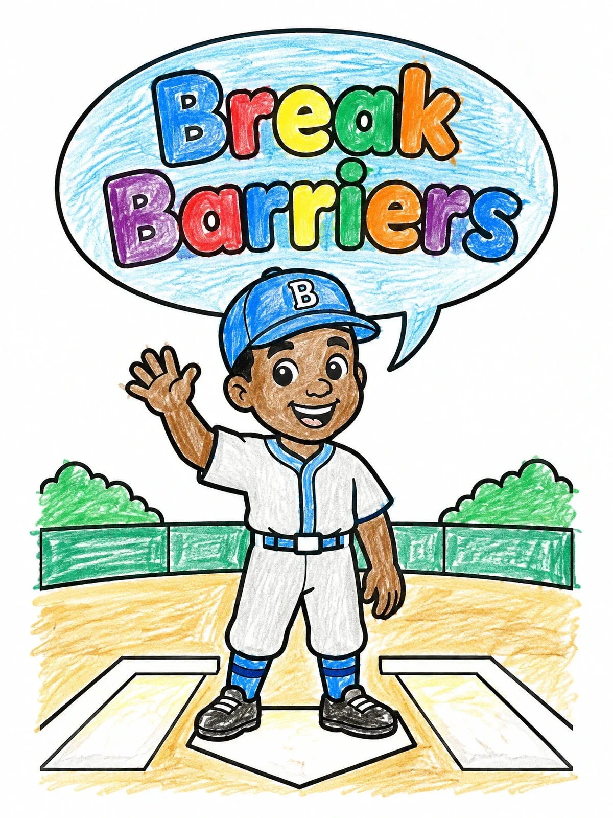 Colored example of the Young Jackie Robinson At Home Plate coloring page