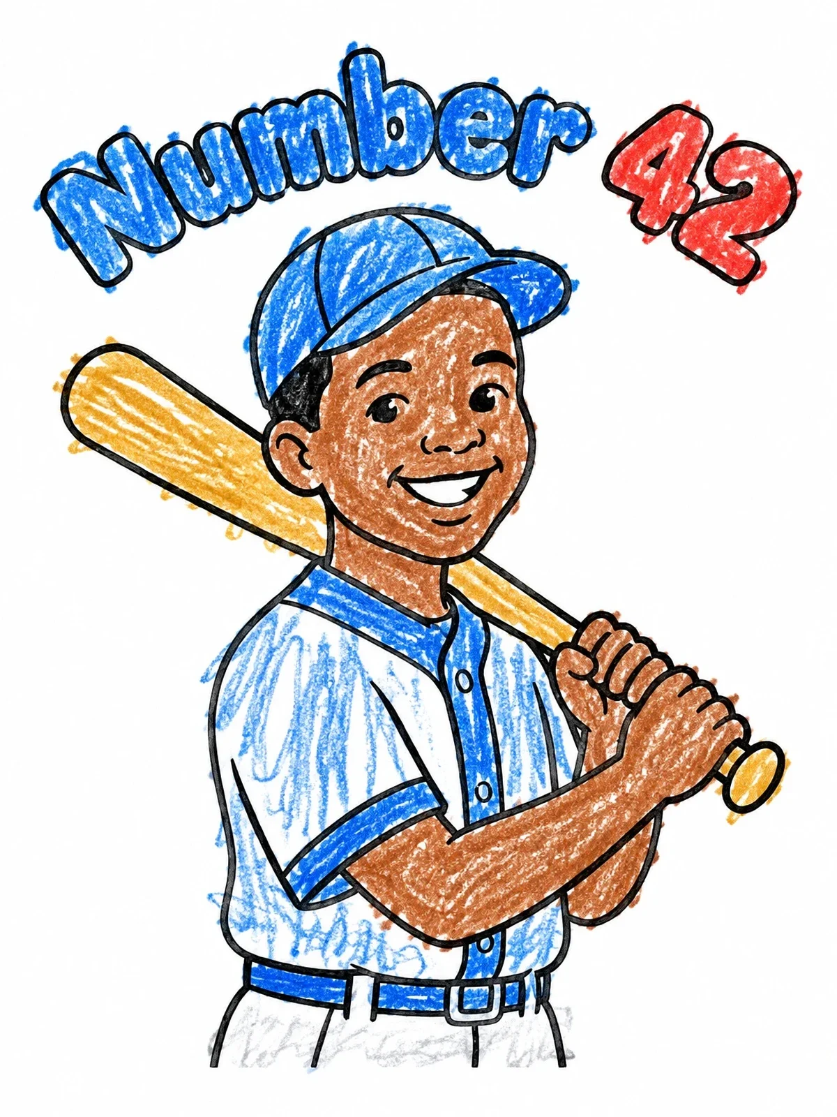 Colored example of the Young Jackie Robinson Holding Bat coloring page