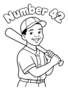 Free printable Young Jackie Robinson Holding Bat coloring page