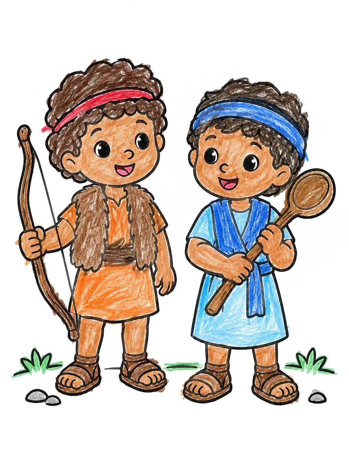 Colored example of the Young Jacob And Esau Together coloring page