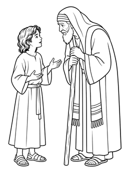 Find inspiration in this jesus as a boy coloring page as he speaks with an elderly elder.