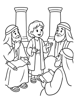 Free printable Young Jesus Speaking With Temple Elders coloring page