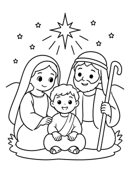 Free printable Young Jesus With Mary And Joseph coloring page