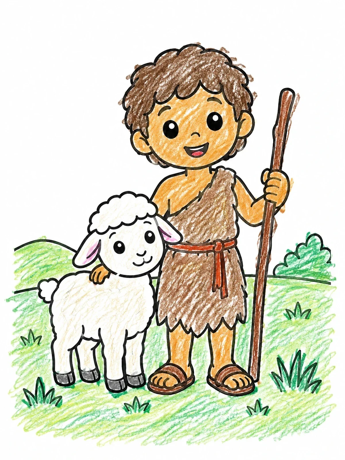 Colored example of the Young John The Baptist With Lamb coloring page