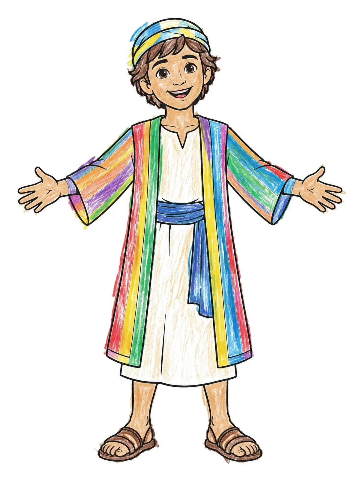 Colored example of the Young Joseph Standing With Open Arms coloring page