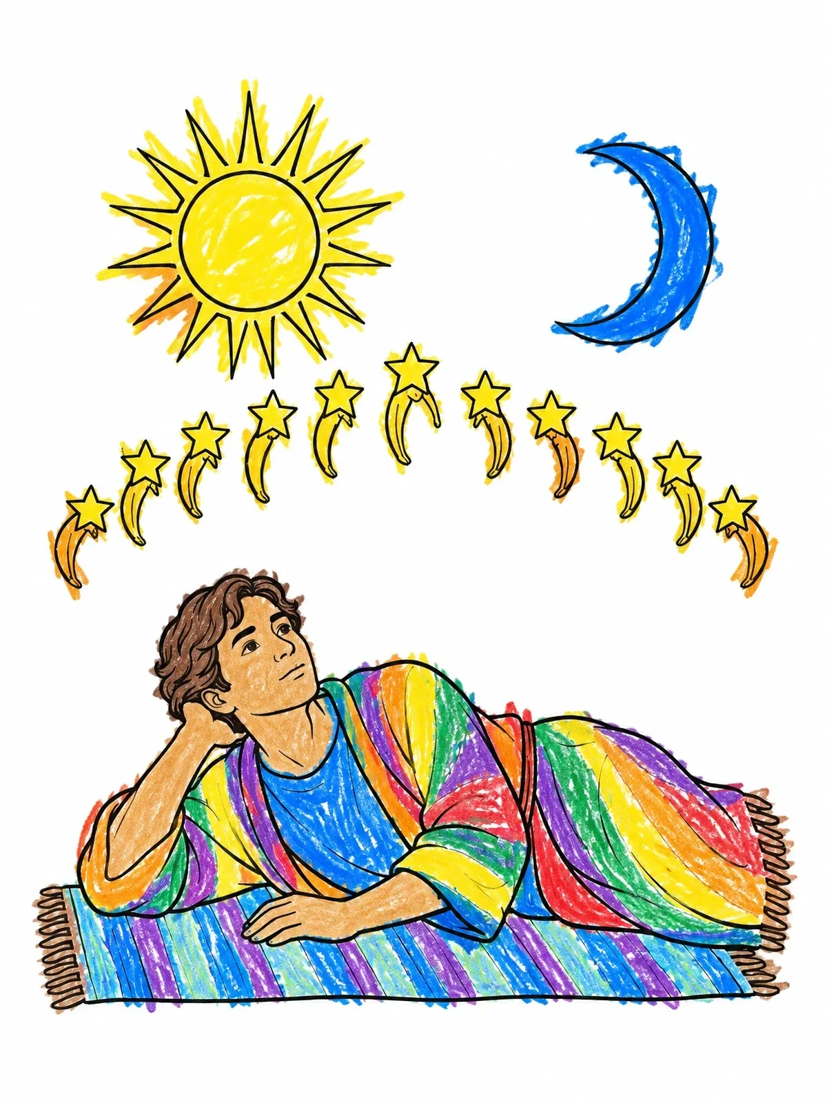 Colored example of the Young Joseph And His Prophetic Dream coloring page