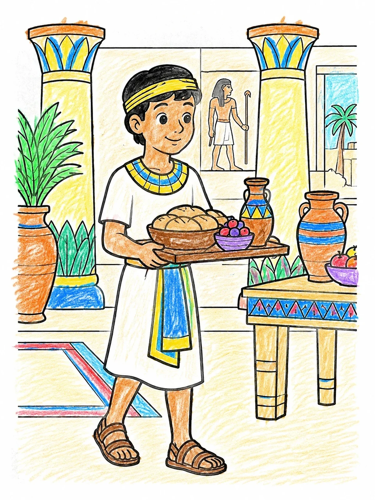 Colored example of the Young Joseph Serving In Egypt coloring page