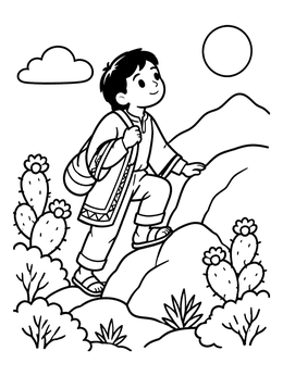 Free printable Young Juan Diego Climbing Tepeyac Hill coloring page