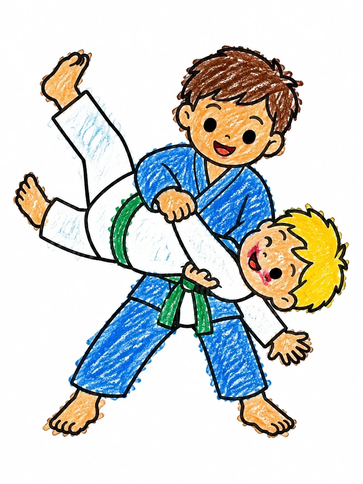 Colored example of the Young Judoka Hip Throw coloring page