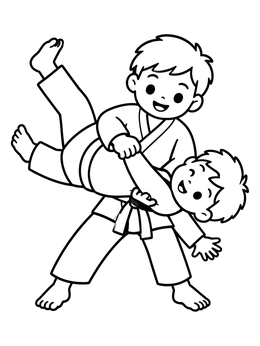 Free printable Young Judoka Hip Throw coloring page