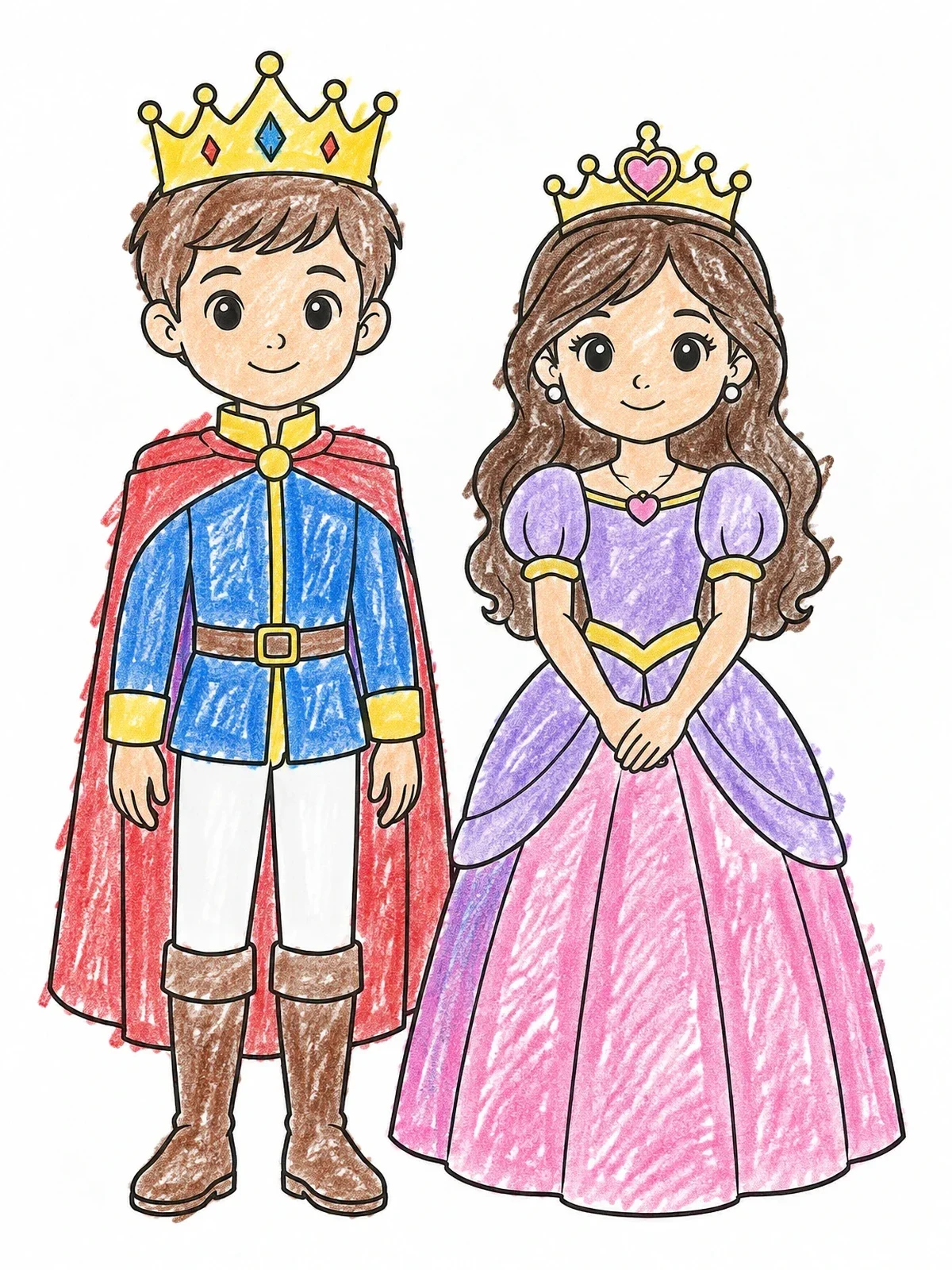 Colored example of the Young King And Queen With Crowns coloring page