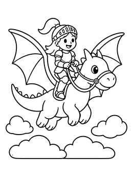 Free printable Young Knight Flying On A Dragon coloring page