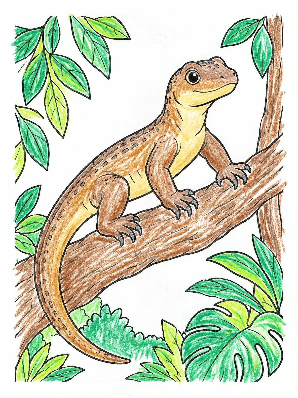 Colored example of the Young Komodo Dragon In A Tree coloring page