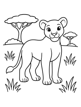 Free printable Young Lioness In The Savanna coloring page