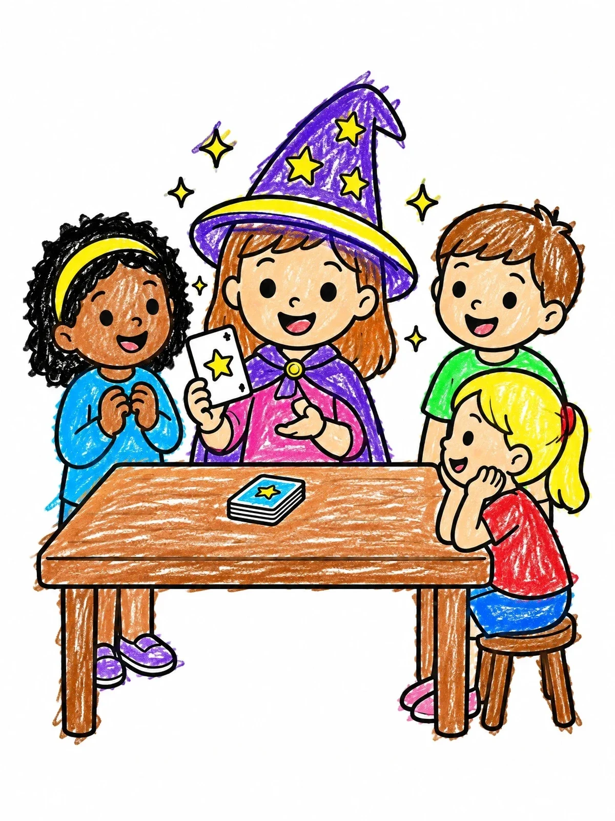 Colored example of the Young Magician Performing Card Tricks coloring page