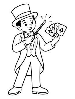 Free printable Young Magician With Playing Cards coloring page