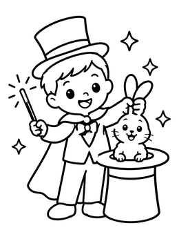 Free printable Young Magician Pulling Rabbit From Hat coloring page