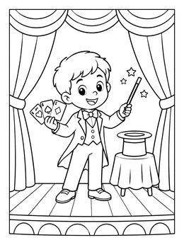 Free printable Young Magician Performing On Stage coloring page