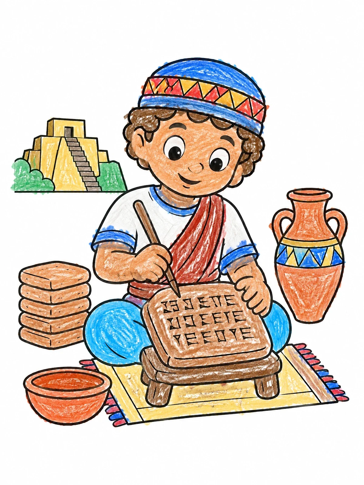 Colored example of the Young Mesopotamian Scribe At Work coloring page