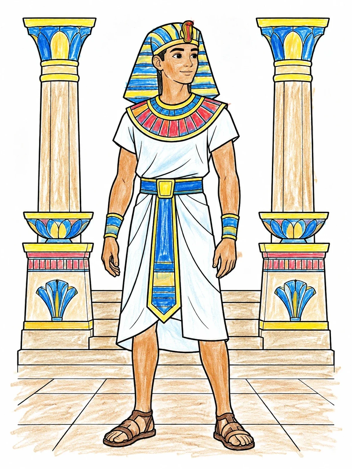 Colored example of the Young Moses In Egyptian Palace coloring page