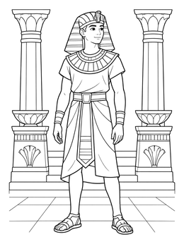 Young Moses in royal attire standing between palace columns on this moses coloring page.