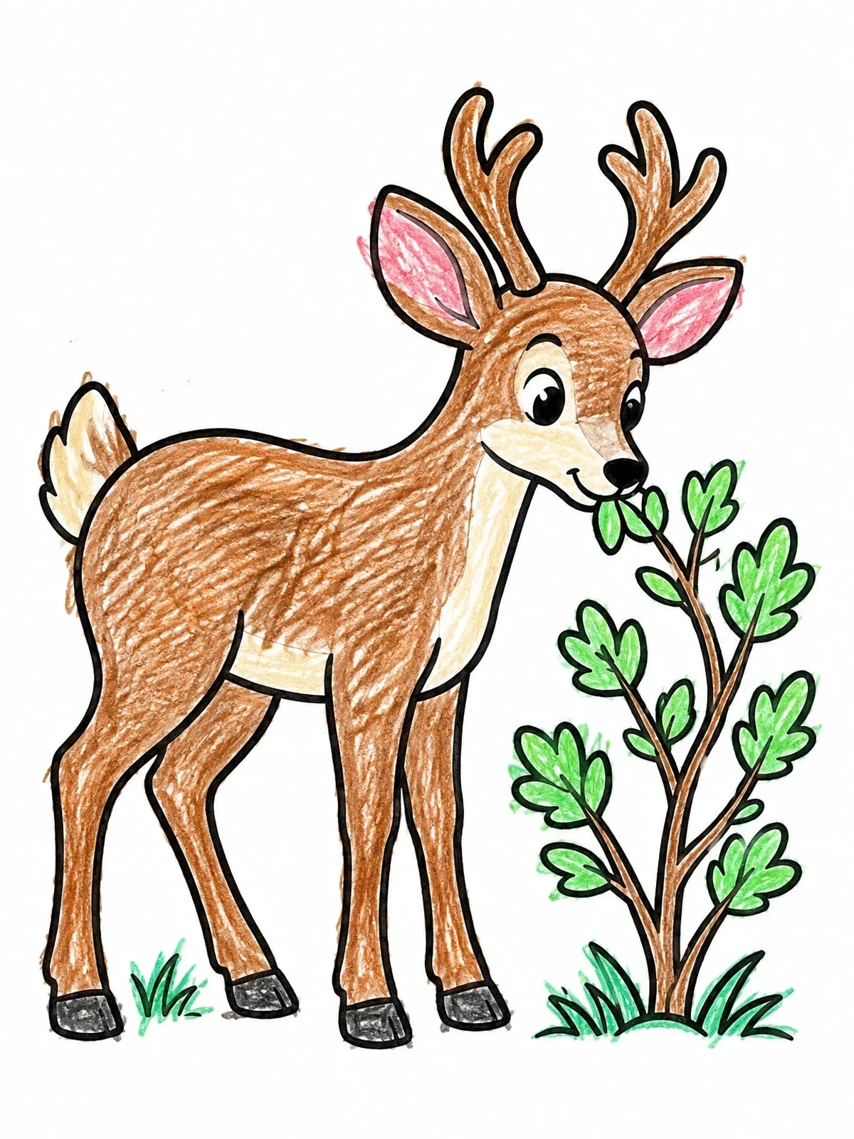 Colored example of the Young Mule Deer Eating Leaves coloring page