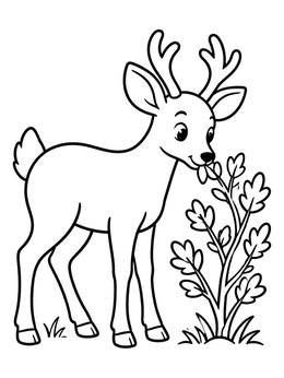 Free printable Young Mule Deer Eating Leaves coloring page