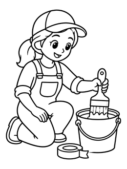 Free printable Young Painter With Brush And Bucket coloring page