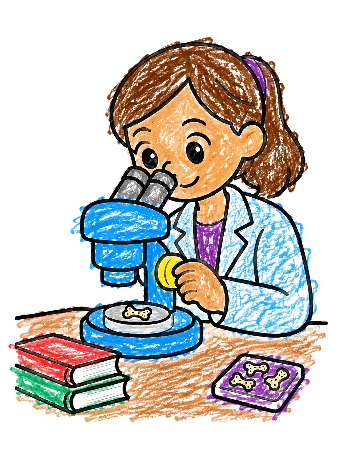 Colored example of the Young Scientist Examining Fossil Bones coloring page