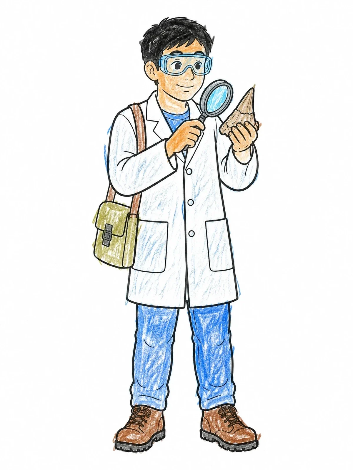 Colored example of the Young Paleontologist Examining A Fossil coloring page