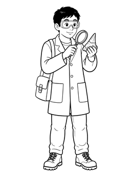 Free printable Young Paleontologist Examining A Fossil coloring page