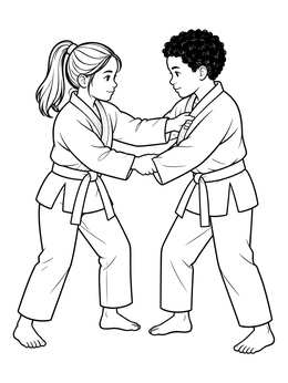 Free printable Young Partners Practicing Judo Grips coloring page