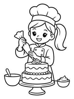 Free printable Young Pastry Chef Decorating A Cake coloring page