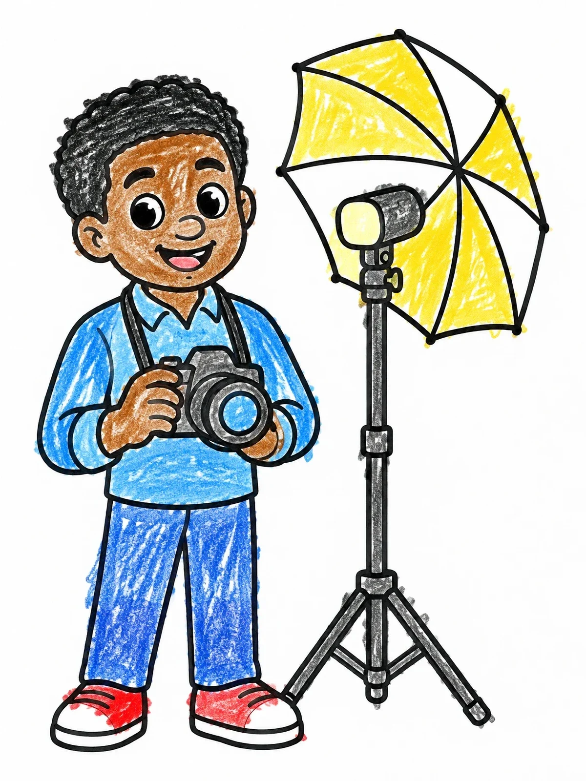 Colored example of the Young Photographer With Studio Light coloring page