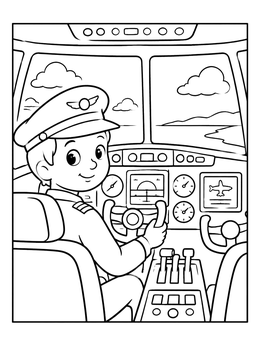 Free printable Young Pilot In Airplane Cockpit coloring page