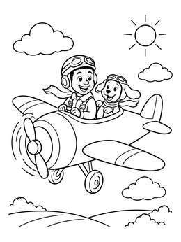 Free printable Young Pilot And Puppy Flying An Airplane coloring page