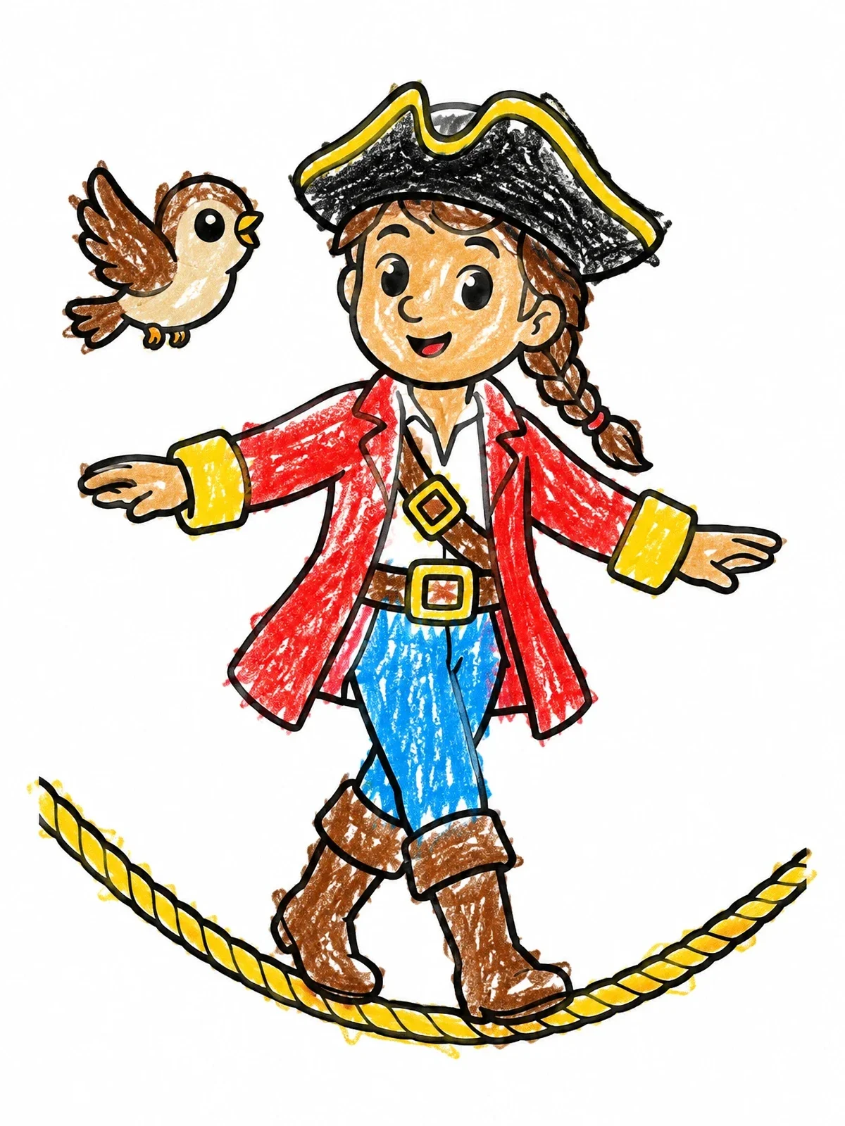 Colored example of the Young Pirate Balancing With A Sparrow coloring page