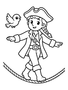Free printable Young Pirate Balancing With A Sparrow coloring page
