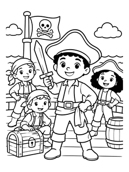 Free printable Young Pirate Captain And Crew coloring page