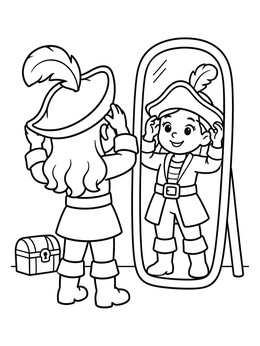 Free printable Young Pirate Girl At The Mirror coloring page