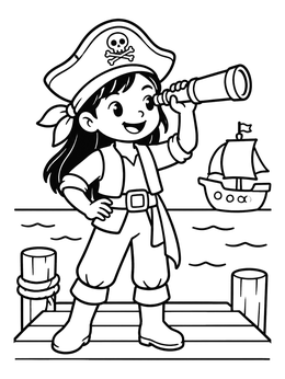 Free printable Young Pirate Girl On Dock coloring page