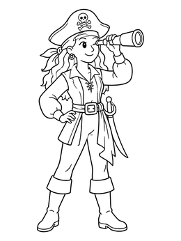 Free printable Young Pirate Girl With Spyglass coloring page