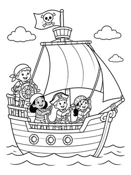 Free printable Young Pirates Sailing The High Seas coloring page