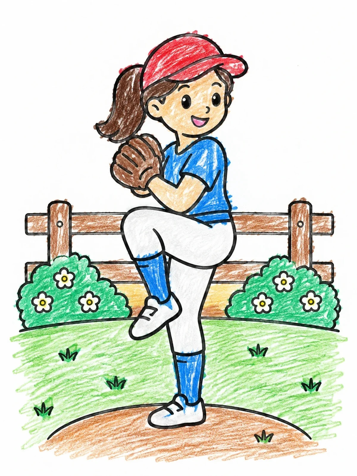 Colored example of the Young Baseball Pitcher In The Backyard coloring page