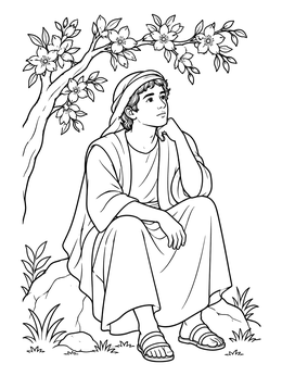 Free printable Young Jeremiah Under Almond Tree coloring page