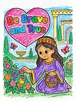 Young Queen Esther In The Garden Coloring Page