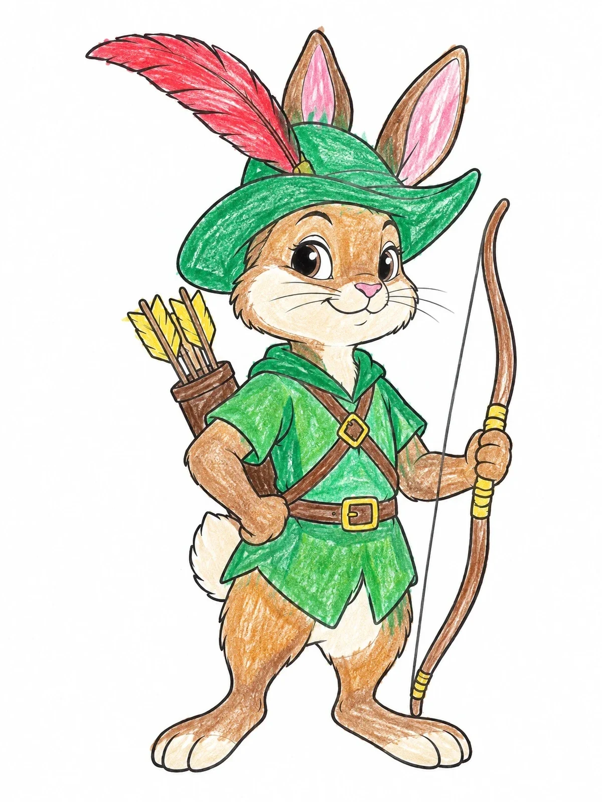 Colored example of the Young Rabbit Archer In Robin Hood Hat coloring page