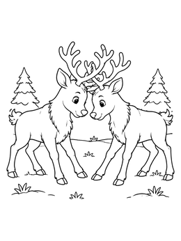 Free printable Two Young Reindeer Sparring Gently coloring page